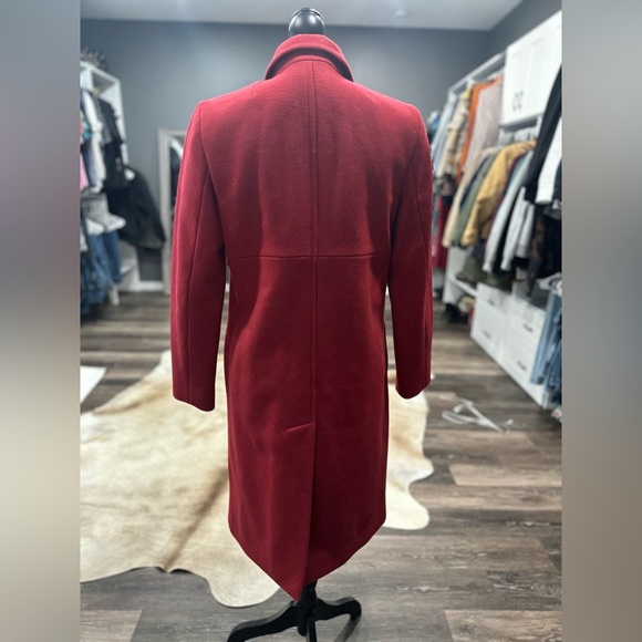 J Crew Jacket Women’s Small Maroon Wool Blend Long Pea Coat Trench Coat Zip - Picture 4 of 7